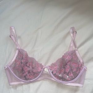 For Love and Lemons pink lace bra with Pearl detail